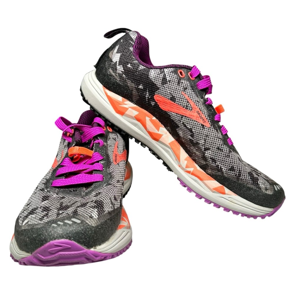 Brooks Caldera 3 Trail Running Shoes Womens 6.5 Gray Purple Coral Trail Sneakers